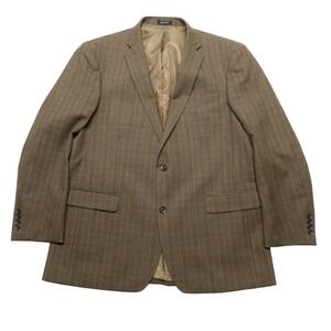 Jean Paul Germain Blazer Mens 46L Long Brown Plaid Wool Tweed Sport Coat Jacket